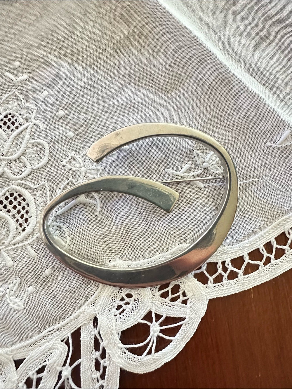Modernist Silver Tone Spiral Swirl Statement Brooch Pin